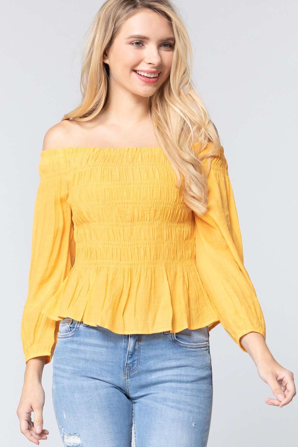 Off Shoulder Smocked Woven Top