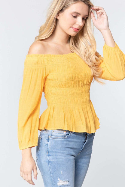 Off Shoulder Smocked Woven Top