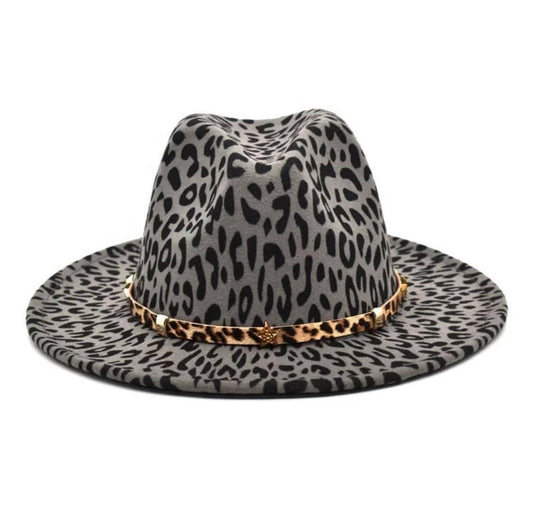 Gray Leopard Fedora Hat